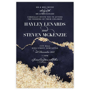 agate navy and gold wedding invitation