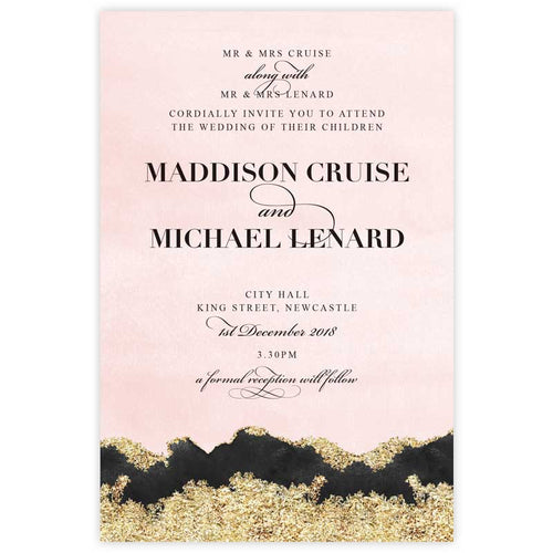 Agate blush and black wedding invitation