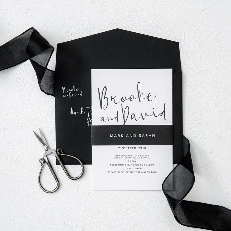 black and white belly with letterpress invitation