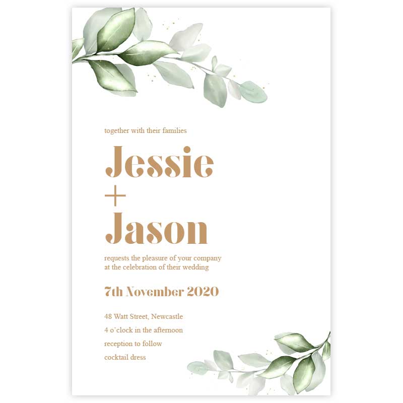 botanical green leaf wedding invitation