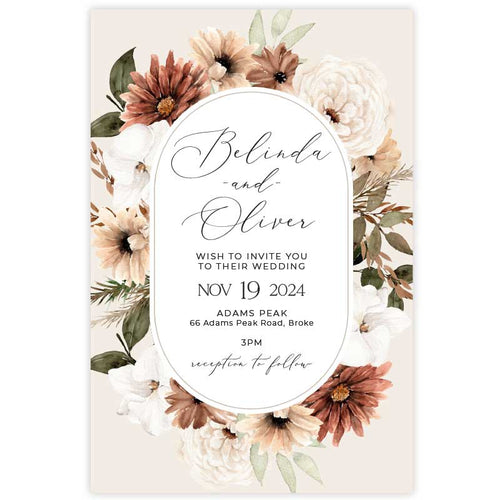 bohemian floral orchid wedding invitation