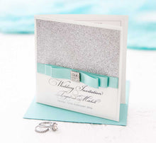 satin ribbon moonstone glitter wedding invitation