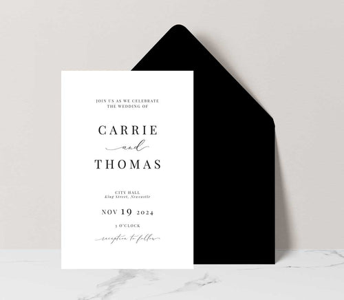 classic modern wedding invitation black envelope