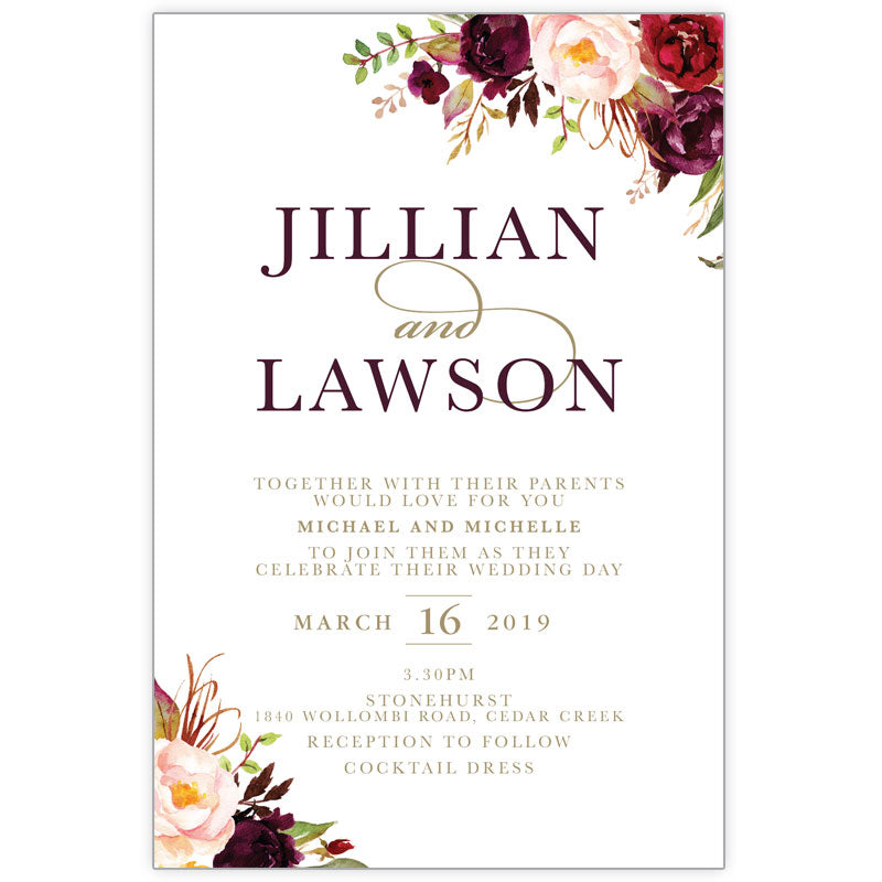 burgundy boho acrylic wedding invitation 1