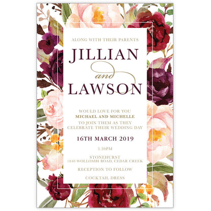 burgundy boho acrylic wedding invitation 2