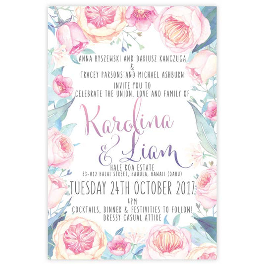 watercolour peonie wedding invitation