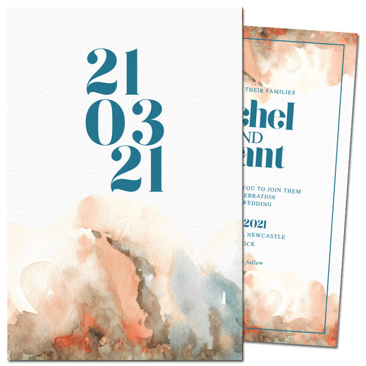ombre orange brown blue wedding invitation 1