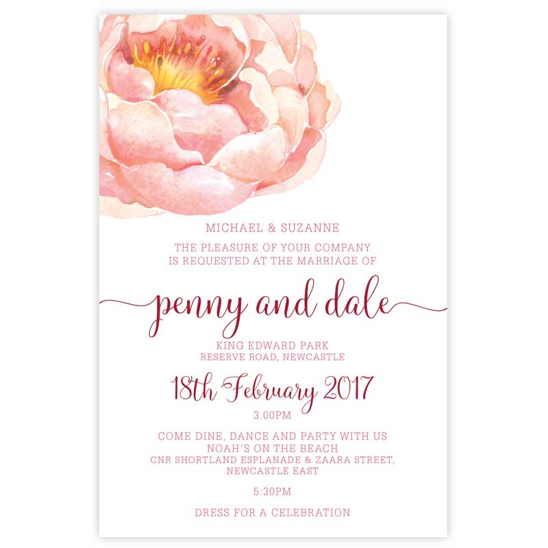 watercolour peonie wedding invitation