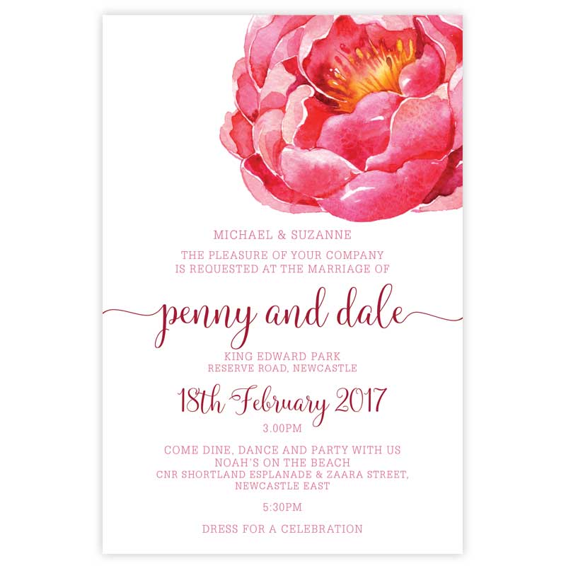 watercolour peonie wedding invitation