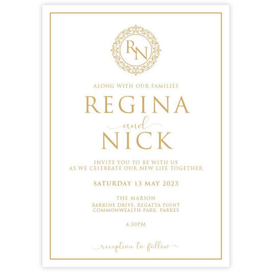 classic elegant monogram wedding invitation gold