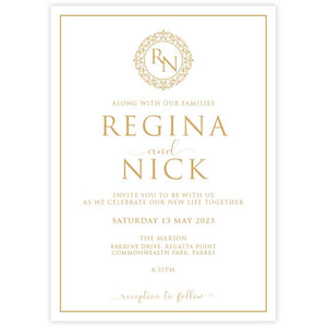 classic elegant monogram wedding invitation gold