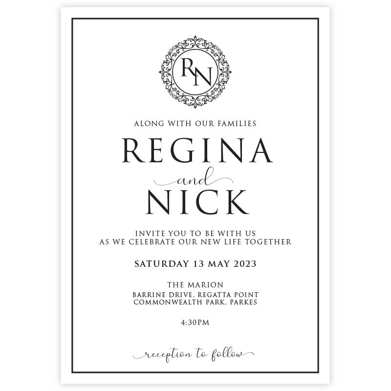 classic elegant monogram wedding invitation black and white