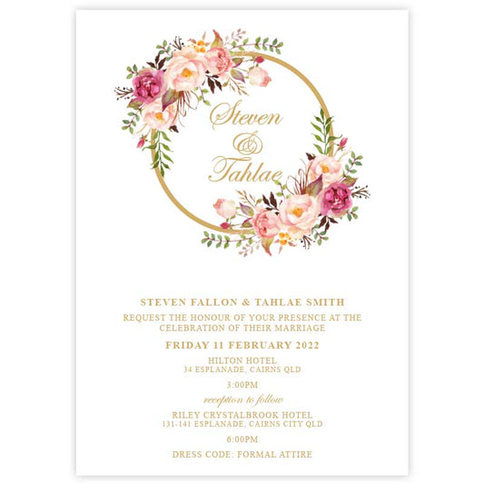peonie wreath wedding invitation
