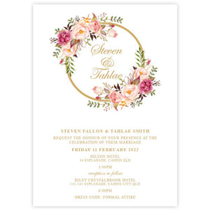 peonie wreath wedding invitation