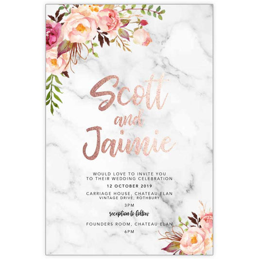 watercolour peonie wedding invitation