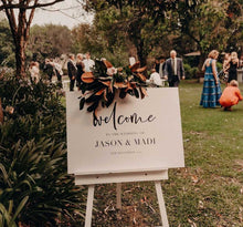 black and white welcome sign wedding