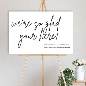 glad you're here wedding welcome sign fun