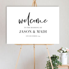 black and white welcome sign wedding