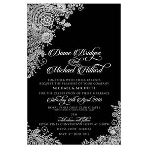 Black and white lace design wedding invitation