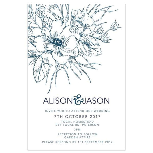 handdrawn Wild Roses wedding invitation
