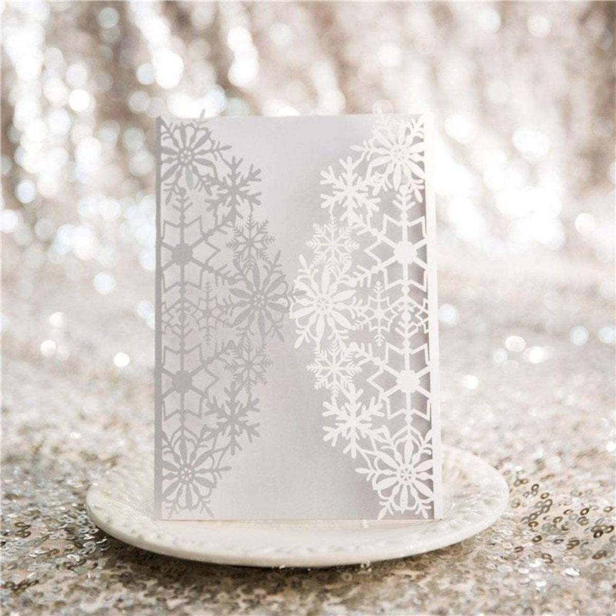 Winter Snowflake Gate Fold Laser-cut invitation in white 